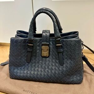 $3750 Bottega Veneta Roma - Navy Blue Leather Weave Handbag